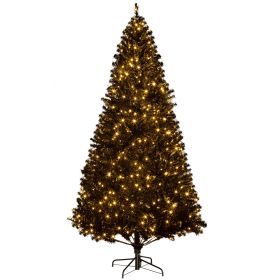 7.5ft Pre Lit Christmas Tree, Flocked Artificial Tree w/ Realistic Branches & 500 Warm LED Lights, Ideal for Holiday Decor, Black