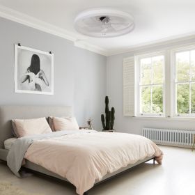 20" Flush Mount Ceiling Fans with Lights and Remote, 3000K-6000K Dimmable LED Fandelier Low Profile Chandelier Ceiling Fan for Bedroom Living Roo