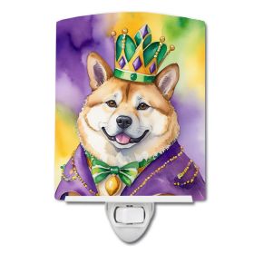 NEW Akita King of Mardi Gras Ceramic Night Light Compact, UL-Certified, Ideal for Bedroom, Bathroom, Nursery, Hallway, Kitchen, 6x4x3, Multicolor