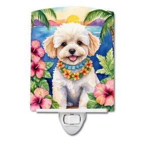 NEW Maltipoo Luau Ceramic Night Light Compact, UL-Certified, Ideal for Bedroom, Bathroom, Nursery, Hallway, Kitchen, 6x4x3, Multicolor