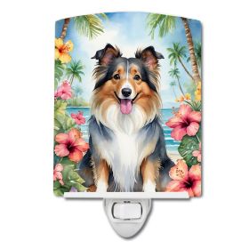 NEW Sheltie Luau Ceramic Night Light Compact, UL-Certified, Ideal for Bedroom, Bathroom, Nursery, Hallway, Kitchen, 6x4x3, Multicolor