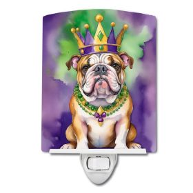 NEW English Bulldog King of Mardi Gras Ceramic Night Light Compact, UL-Certified, Ideal for Bedroom, Bathroom, Nursery, Hallway, Kitchen, 6x4x3