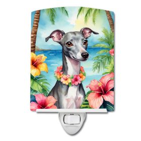 NEW Italian Greyhound Luau Ceramic Night Light Compact, UL-Certified, Ideal for Bedroom, Bathroom, Nursery, Hallway, Kitchen, 6x4x3, Multicolor