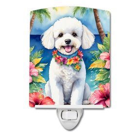 NEW Bichon Frise Luau Ceramic Night Light Compact, UL-Certified, Ideal for Bedroom, Bathroom, Nursery, Hallway, Kitchen, 6x4x3, Multicolor