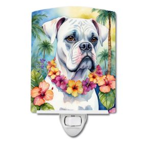 NEW White Boxer Luau Ceramic Night Light Compact, UL-Certified, Ideal for Bedroom, Bathroom, Nursery, Hallway, Kitchen, 6x4x3, Multicolor