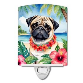 NEW Pug Luau Ceramic Night Light Compact, UL-Certified, Ideal for Bedroom, Bathroom, Nursery, Hallway, Kitchen, 6x4x3, Multicolor