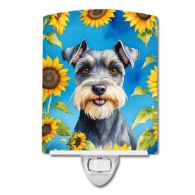 NEW Schnauzer in Sunflowers Ceramic Night Light Compact, UL-Certified, Ideal for Bedroom, Bathroom, Nursery, Hallway, Kitchen, 6x4x3, Multicolor