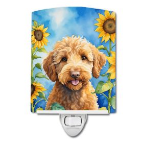 NEW Labradoodle in Sunflowers Ceramic Night Light Compact, UL-Certified, Ideal for Bedroom, Bathroom, Nursery, Hallway, Kitchen, 6x4x3, Multicolo