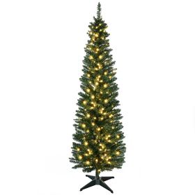 6' Tall Pre-Lit Slim Noble Fir Artificial Pencil Christmas Tree with 200 Warm White LED Lights and 390 Tips, for Christmas Decoration, Green