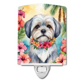 NEW Lhasa Apso Luau Ceramic Night Light Compact, UL-Certified, Ideal for Bedroom, Bathroom, Nursery, Hallway, Kitchen, 6x4x3, Multicolor (Default: Default)