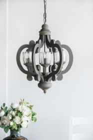 Farmhouse Chandelier, 6-Light Wood Chandelier Pendant Light Fixture with Adjustable Chain for Dining Room Living Room Entryway, Bulb Not Included (Color: as Pic)
